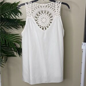 Boho White Crochet Lace Back Tank Top Flowy Sleeveless Blouse Festival Size M